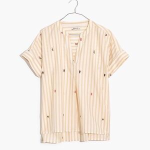 NWT MADEWELL Embroidered Lakeline Popover Shirt in Stripe